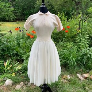 1950s Anne Fogarty Winter Wedding Dress Ballerina Length Accordion Pleated Skirt